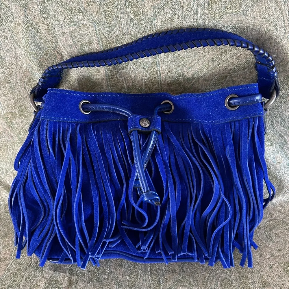 Patricia Nash Elisa fringe bucket bag royal blue - Picture 1 of 7